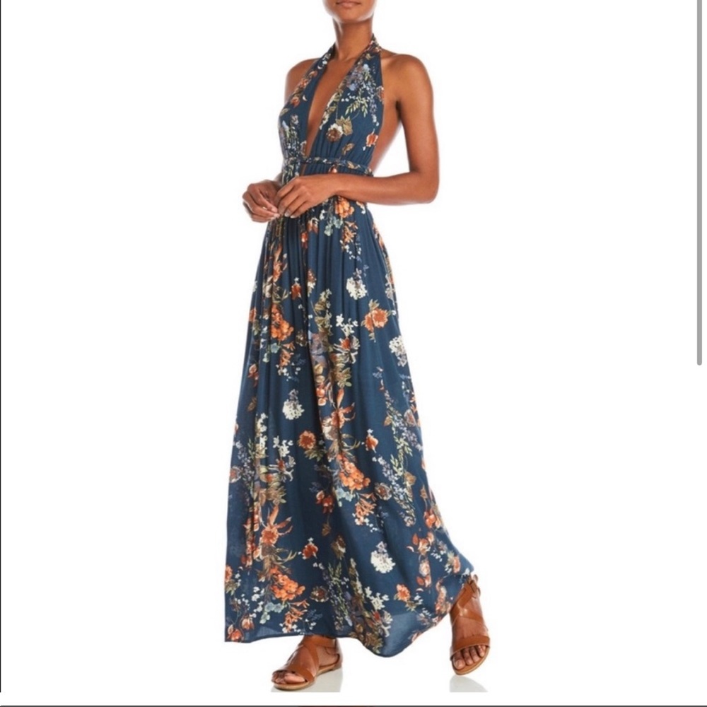 ILLA ILLA Strapless Floral Dress in Navy and Orange